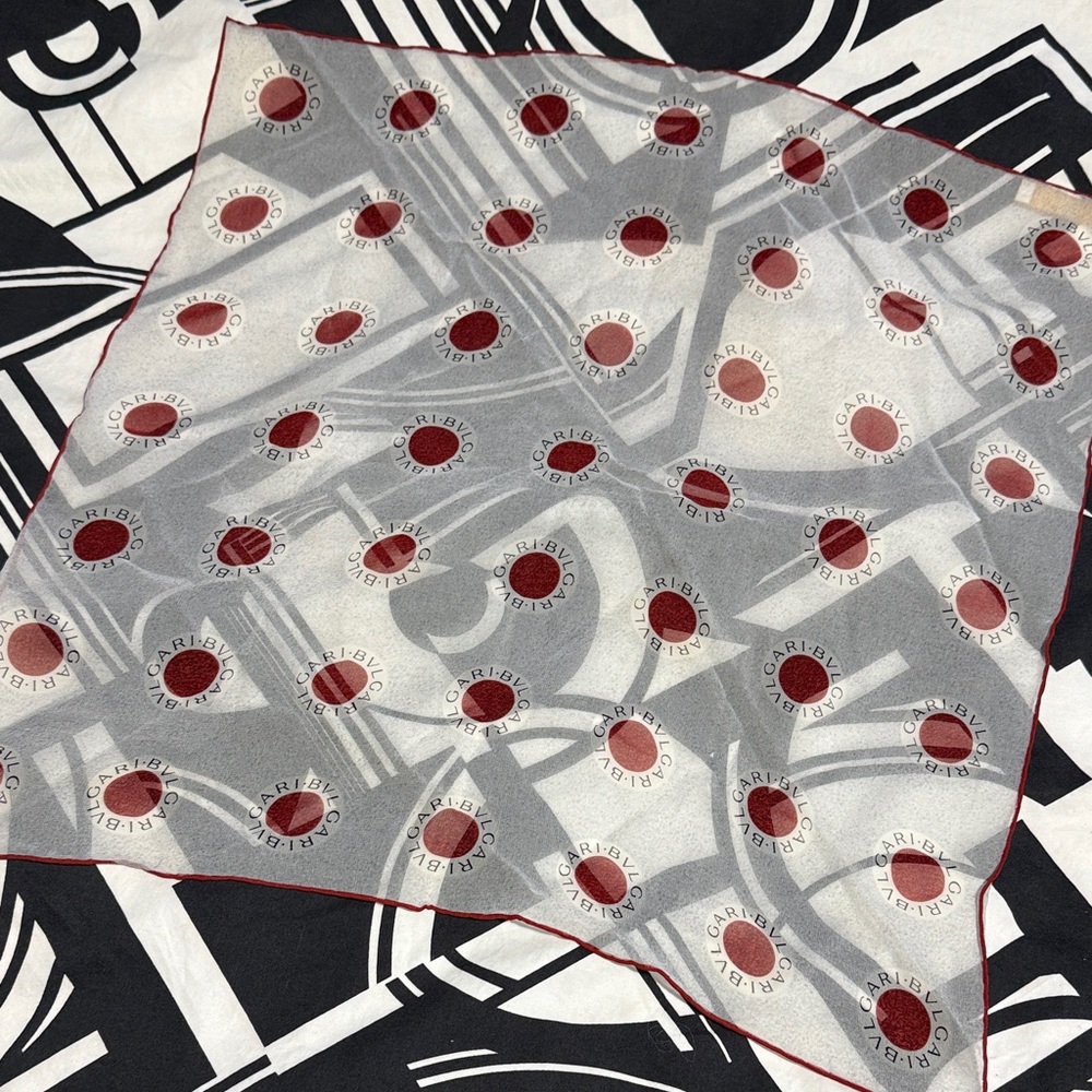 BVLGARI Red Dot Logo Silk Scarf Bulgari
